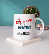 Mesajlı Diş Hekimi Hediye Kupa Bardak ve Taş Bardak Altlığı Hediye Seti