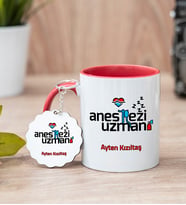 Anestezi Uzmanı Kırmızı Kupa Bardak Ve Anahtarlık Set