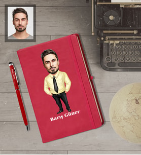 Kişiye Özel Öğretmen Karikatürlü  Kırmızı Defter Kalem Hediye Seti Bay-13