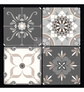 4'lü Uv Baskılı Doğal Taş Bardak Altı 10 cm x 10 cm Gri Çini Desenli