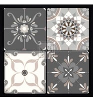 4'lü Uv Baskılı Doğal Taş Bardak Altı 10 cm x 10 cm Gri Çini Desenli