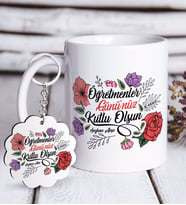 BK Gift Kişiye Özel Öğretmenler Gününüz Kutlu Olsun Beyaz Kupa ve Anahtarlık Hediye Seti-5 (Model 1)