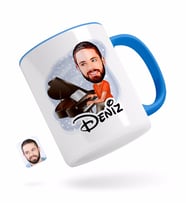 BK Gift Kişiye Özel Erkek Piyanist Karikatürlü Mavi Kupa Bardak