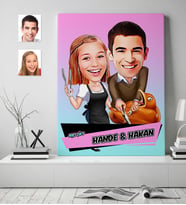 BK Gift Kişiye Özel Aşçı Çift Karikatür Kanvas Tablo 70x100cm 2