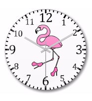 Komik Flamingo Duvar Saati Bombeli Gercek Cam