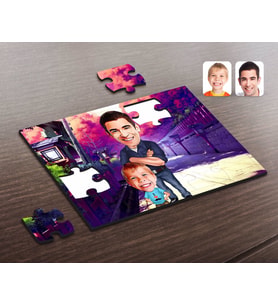 BK Gift Kişiye Özel Baba Oğul Karikatürlü Ahşap Puzzle-2