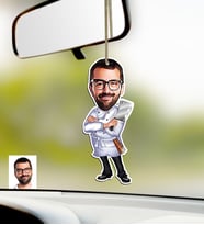 BK Gift Kişiye Özel Bay Chef Karikatürlü Ahşap Araba Dikiz Ayna Süsü-3 (Çok Renkli)