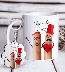 BK Gift Kişiye Özel Sevgililer Günü Beyaz Kupa ve Anahtarlık Hediye Seti-79 (Model 1)