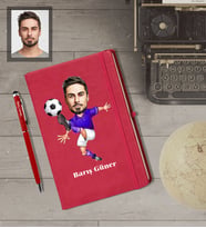Kişiye Özel Futbolcu Karikatürlü  Kırmızı Defter Kalem Hediye Seti Bay-2