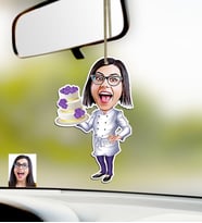 BK Gift Kişiye Özel Bayan Chef Karikatürlü Ahşap Araba Dikiz Ayna Süsü-2 (Çok Renkli)
