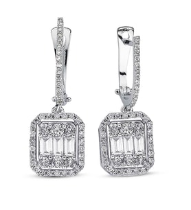 Modern Tasarım 1 Ct Baget Kare Tektaş Küpe 18 K (Beyaz)