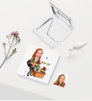 BK Gift Kişiye Özel Bayan Öğretmen Temalı Karikatürlü Deri Ayna - 4