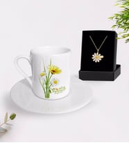 BK Gift Kişiye Özel Papatya Temalı En İyi Öğretmen Türk Kahvesi Fincanı ve İsimli Papatya Kolye Hediye Seti-11 (Model 1)