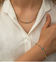 Papatya Silver Dorica Toplu Nazar Gözlü İki Renkli Fantezi Kolye Bileklik 925 Ayar Gümüş Takım