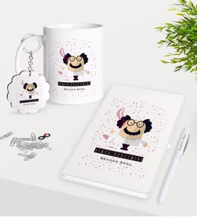 BK Gift Kişiye Özel Kimya Öğretmeni Kupa Anahtarlık Beyaz Defter Kalem Hediye Seti-3 (Model 1)