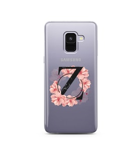 Pembe Çiçekli Harf Tasarım Süper Şeffaf Silikon Telefon Kılıfı Samsung A8 (2018)