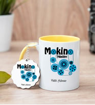 Makine Teknikeri Sarı Kupa Bardak Ve Anahtarlık Set