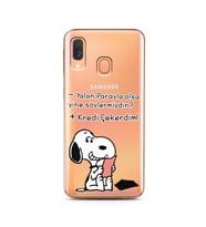 Snoopy Tasarımlı Süper Şeffaf Silikon Telefon Kılıfı Samsung A40