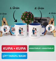 İkili Mavi Lacivert Sevgiliye Hediye Bir Ömür Sevgililer Günü Hediyesi Kupa Bardak Anahtarlık Hediye Seti