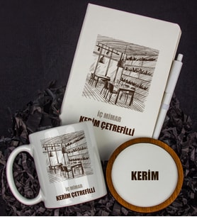 Kişiye Özel İç Mimar Tasarım Defter Kalem Kupa Ve Bardak Altlığı Hediye Seti 81439