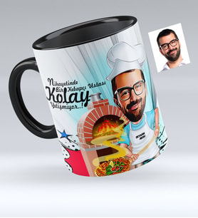 BK Gift Kişiye Özel Bay Kebapçı Ustası Karikatürlü Siyah Kupa Bardak  1