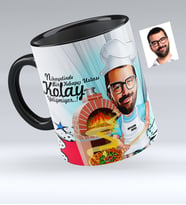 BK Gift Kişiye Özel Bay Kebapçı Ustası Karikatürlü Siyah Kupa Bardak  1