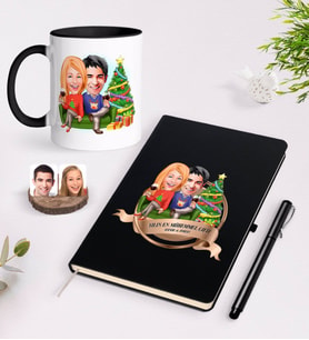 BK Gift Kişiye Özel Yılın En Mükemmel Çifti Karikatürlü Siyah Defter Kalem ve Kupa Seti-64 (Model 1)