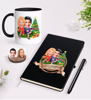 BK Gift Kişiye Özel Yılın En Mükemmel Çifti Karikatürlü Siyah Defter Kalem ve Kupa Seti-64 (Model 1)