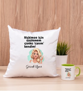 Canım Kendim Kare Yastık ve Yeşil Kupa Bardak