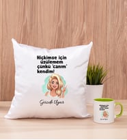 Canım Kendim Kare Yastık ve Yeşil Kupa Bardak