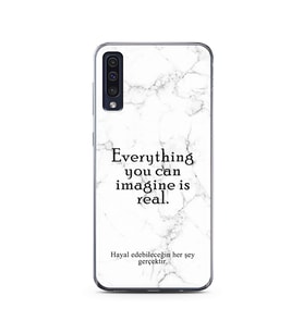 Samsung A50 Beyaz Mermer Söz Tasarımlı Telefon Kılıfı