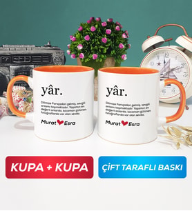 İkili Yâr Sevgililer Günü Hediyesi Kupa Bardak Turuncu