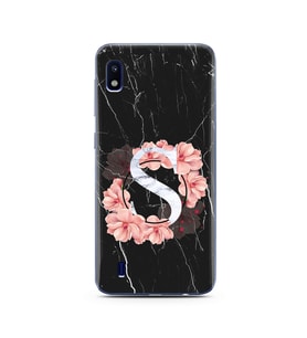 Mermer Çiçekli Harf Tasarım Süper Şeffaf Silikon Telefon Kılıfı Samsung A10 S-Ha