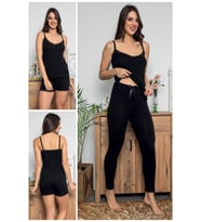 MyBen Kadın Siyah Renkli Dantel Detaylı Şortlu ve Taytlı Pijama Takımı 3'lü Set 75015