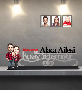 Kişiye Özel Aile Karikatürlü Kolay Yetişmiyor Ahşap Biblo  Mod-6