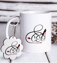 BK Gift Kişiye Özel Mesleki CEO Beyaz Kupa ve Anahtarlık Hediye Seti (Model 1)