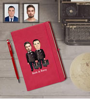 Kişiye Özel Seksenler Siyah Önlük Karikatürlü Kırmızı Defter Kalem Hediye Seti  Erkek Arkadaş-1