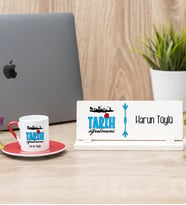 Tarih Öğretmeni Kırmızı Türk Kahvesi Fincanı Ve Masa İsimliği Hediye Seti