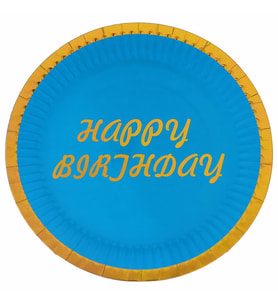 Varak Baskılı, Happy Birthday Karton Tabak, Mavi - 23 cm - 8 Adet (STD)
