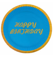 Varak Baskılı, Happy Birthday Karton Tabak, Mavi - 23 cm - 8 Adet (STD)