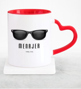 BK Gift Kişiye Özel Mesleki Menajer Kırmızı Kalpli Kupa Bardak