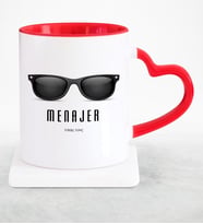 BK Gift Kişiye Özel Mesleki Menajer Kırmızı Kalpli Kupa Bardak