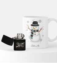BK Gift Kişiye Özel Yılbaşı Kardan Adam Temalı Çakmak ve Kupa Seti - 1