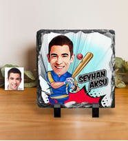 BK Gift Kişiye Özel Baseball Oyuncusu Karikatürlü Dekoratif Doğal Taş