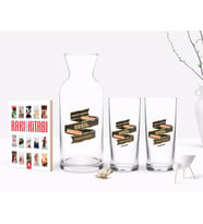 BK Gift Kişiye Özel Renkli Baskılı Yarıya Kadar Değil Yaraya Kadar Tasarımlı İkili Rakı Bardağı Karaf ve Cep Kitabı Hediye Seti-6 (Model 1)