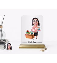 BK Gift Kişiye Özel Kadın Öğretmen Karikatürlü Ahşap Standlı Çerçeve-5 (Beyaz)