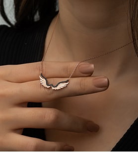 Papatya Silver Kanat Kolye Siyah Nano Zirkon Taşlı 925 Ayar Gümüş