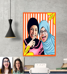 BK Gift Kişiye Özel Türbanlı Karikatürlü  Afiş Poster 50 X 70 Cm 37779