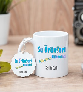 Su Ürünleri Mühendisi Beyaz Kupa Bardak Ve Anahtarlık Set