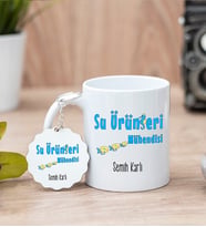 Su Ürünleri Mühendisi Beyaz Kupa Bardak Ve Anahtarlık Set